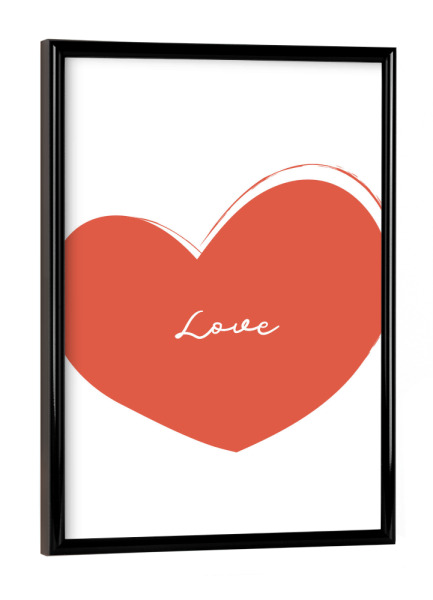 Poster mit schwarzem Rahmen "Liebe im Herzen" artboxONE - Typografie,Liebe - Liebe,Herz,Rot,Illustration,Typo,Typografie,Minimalismus
