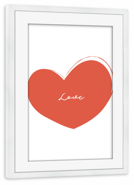 Poster mit Rahmen weiß "Liebe im Herzen" artboxONE - Typografie,Liebe - Liebe,Herz,Rot,Illustration,Typo,Typografie,Minimalismus