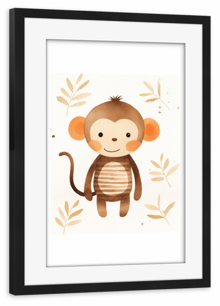 Poster mit Rahmen schwarz "Äffchen - Kinder Illustration" artboxONE - Für Kinder,Tiere,Lustig