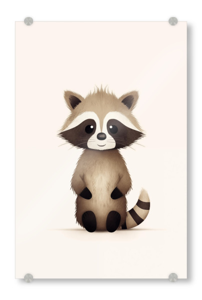 Acrylglasbild "Cartoon Raccoon" artboxONE - Für Kinder,Tiere,Lustig - Kinder,Kinderzimmer,Tier,Süß,Lustig,Bunt,Illustration,Waschbär,Ki