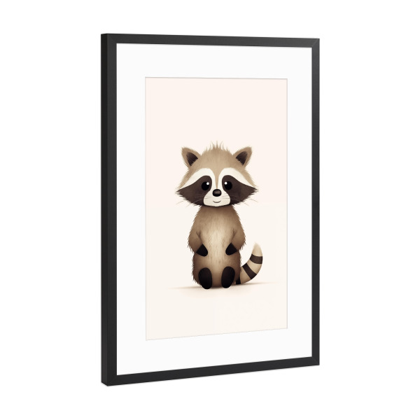 Poster mit Rahmen Schwarz (Metallic) "Cartoon Raccoon" artboxONE - Für Kinder,Tiere,Lustig