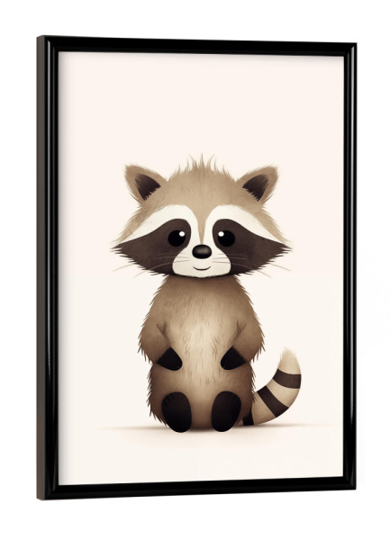 Poster mit schwarzem Rahmen "Cartoon Raccoon" artboxONE - Für Kinder,Tiere,Lustig - Kinder,Kinderzimmer,Tier,Süß,Lustig,Bunt,Illustration,Waschbär
