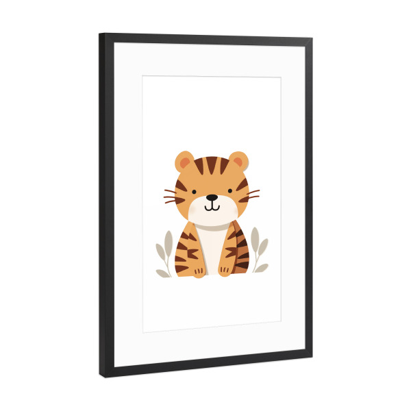 Poster mit Rahmen Schwarz (Metallic) "Cartoon Tiger" artboxONE - Für Kinder,Tiere,Lustig - Cartoon,Tiger,Tier,Lustig,Süß,Kinder,Kinderzimmer,Ki