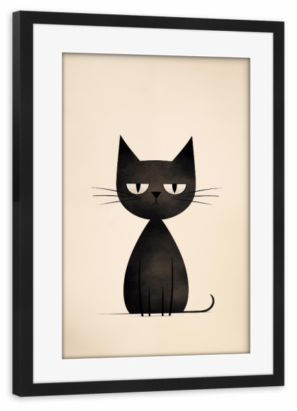 Poster mit Rahmen schwarz "Cartoon cat" artboxONE - Für Kinder,Tiere,Lustig - Cartoon,Katze,Lustig,Kinder,Kinderzimmer,Illustration,Genervt,Schwarz,Ki