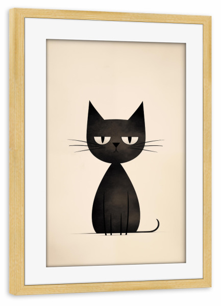 Poster mit Rahmen kiefer "Cartoon cat" artboxONE - Für Kinder,Tiere,Lustig - Cartoon,Katze,Lustig,Kinder,Kinderzimmer,Illustration,Genervt,Schwarz,Ki