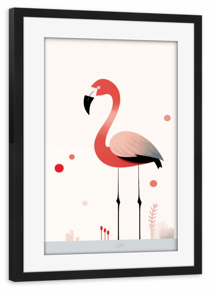 Poster mit Rahmen schwarz "Cartoon Flamingo" artboxONE - Für Kinder,Tiere - Cartoon,Flamingo,Vogel,Tier,Kinder,Kinderzimmer,Bunt,Ki