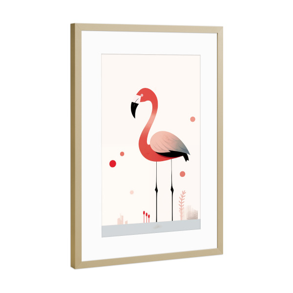 Poster mit Rahmen Gold "Cartoon Flamingo" artboxONE - Für Kinder,Tiere - Cartoon,Flamingo,Vogel,Tier,Kinder,Kinderzimmer,Bunt,Ki