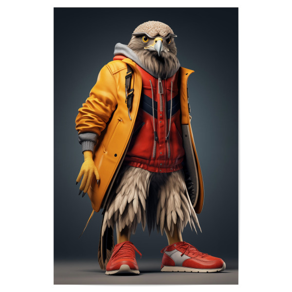 Poster "Cooler Falke" artboxONE - Tiere,Fashion - Falke,Collage,Bunt,Fashion,Mode,Trend,80er,80s,Tier,Lustig