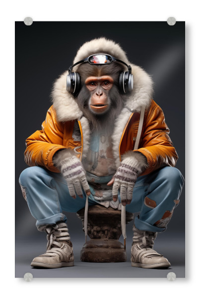 Acrylglasbild "Cool Monkey" artboxONE - Tiere,Lustig - Lustig,80s,80er,Collage,Bunt,Cool,Style,Fashion,Mode,Hiphop,Affe,Ki