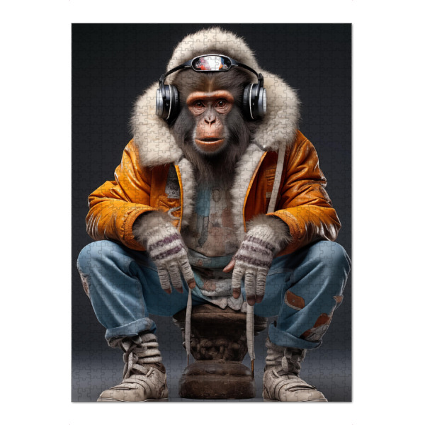 Puzzle Ravensburger "Cool Monkey" artboxONE - Tiere,Lustig - Lustig,80s,80er,Collage,Bunt,Cool,Style,Fashion,Mode,Hiphop,Affe - Bild lustig