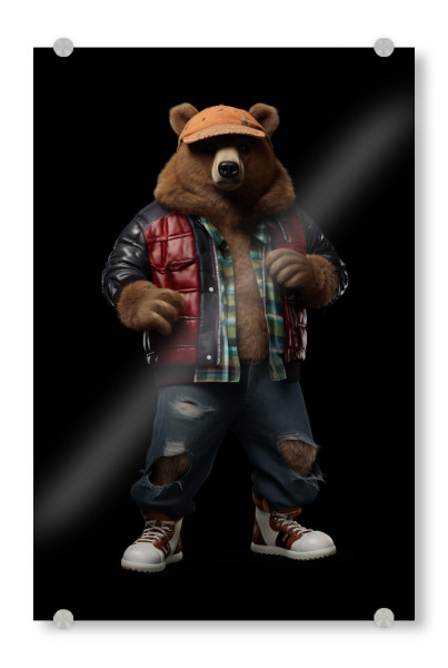 Acrylglasbild "Cooler Bär" artboxONE - Tiere,Lustig - Cool,Bär,Tier,Collage,Lustig,80s,80er,Style,Fashion,Mode,Hiphop,Ki