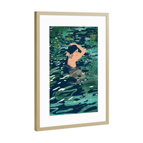 Poster mit Rahmen Gold "Die Geburt eines Sees" artboxONE - Natur,Menschen