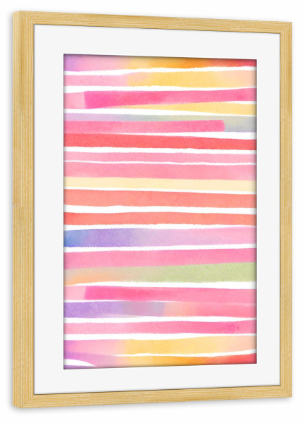 Poster mit Rahmen kiefer "Bunte Streifen" artboxONE - Für Kinder,Abstrakt,Lustig - Gestreift,Streifen,Sommer,Fröhlich,Aquarell,Abstrakt