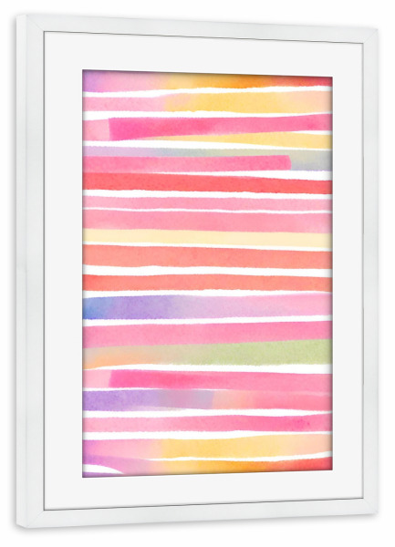 Poster mit Rahmen weiß "Bunte Streifen" artboxONE - Für Kinder,Abstrakt,Lustig - Gestreift,Streifen,Sommer,Fröhlich,Aquarell,Abstrakt