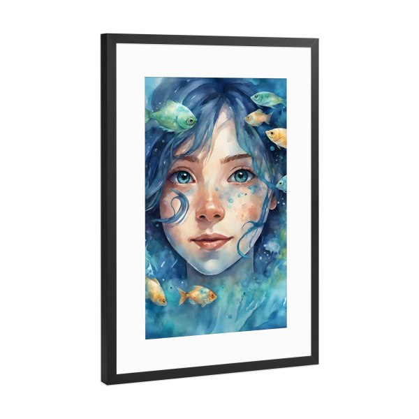 Poster mit Rahmen Schwarz (Metallic) "Meerjungfrau" artboxONE - Für Kinder,Abstrakt,Menschen,Fiktion