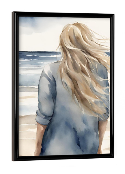 Poster mit schwarzem Rahmen "Blonde Frau am Strand" artboxONE - Natur,Menschen,Reise / Strand und Meer