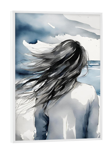 Poster mit weißem Rahmen "Dunkelhaarige Frau am Strand" artboxONE - Menschen,Reise / Strand und Meer