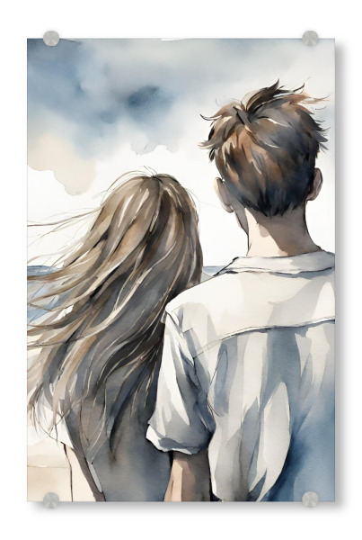 Acrylglasbild "Paar am Strand, Aquarell" artboxONE - Menschen,Reise / Strand und Meer,Liebe