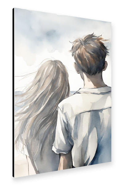 Alu-Dibond "Paar am Strand, Aquarell" 30x20 cm artboxONE