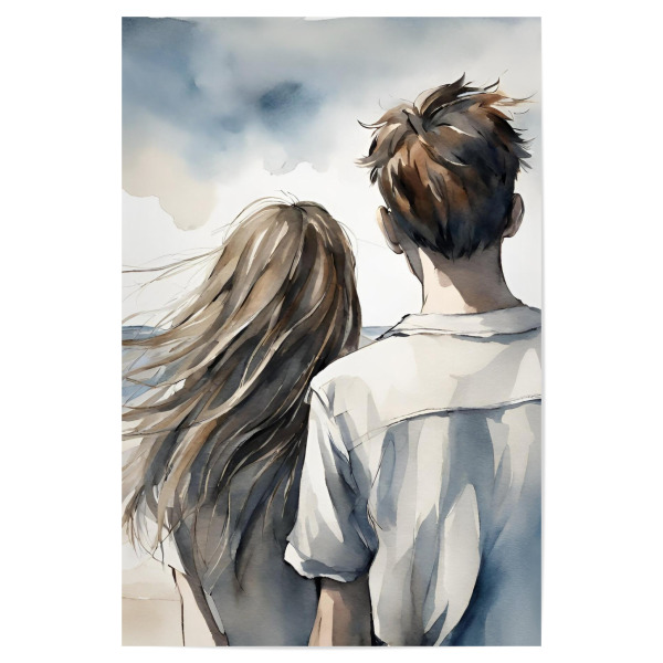 Poster "Paar am Strand, Aquarell" artboxONE - Menschen,Reise / Strand und Meer,Liebe
