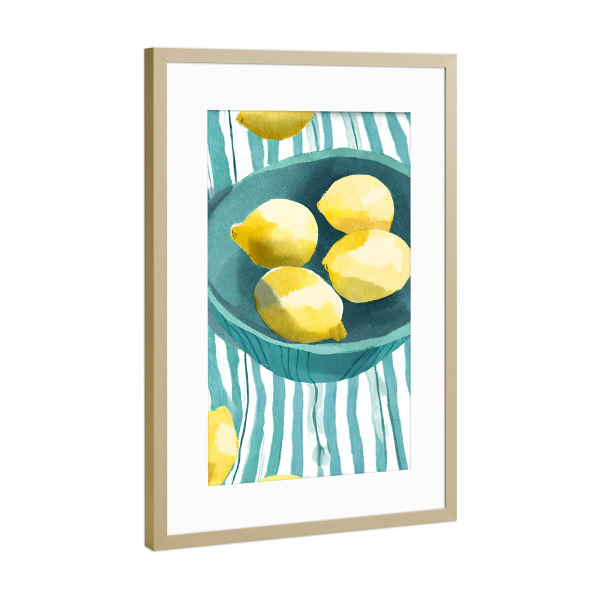 Poster mit Rahmen Gold "Zitronen in Schale" artboxONE - Essen & Trinken / Obst & Gemüse