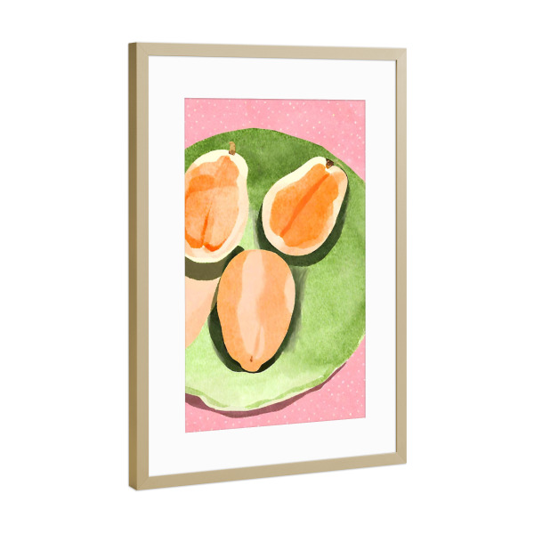 Poster mit Rahmen Gold "Papayas auf Tisch" artboxONE - Essen & Trinken / Obst & Gemüse