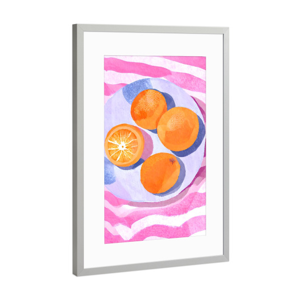 Poster mit Rahmen Silber "Orangen in Schale" artboxONE - Essen & Trinken / Obst & Gemüse