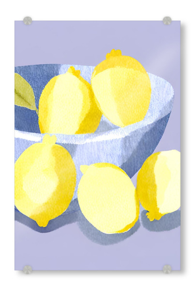 Acrylglasbild "Zitronen in lila Schüssel" artboxONE - Essen & Trinken / Obst & Gemüse