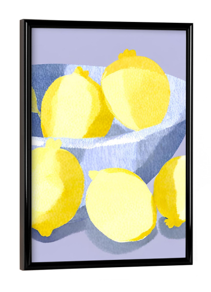 Poster mit schwarzem Rahmen "Zitronen in lila Schüssel" artboxONE - Essen & Trinken / Obst & Gemüse