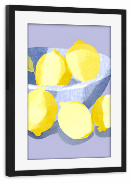 Poster mit Rahmen schwarz "Zitronen in lila Schüssel" artboxONE - Essen & Trinken / Obst & Gemüse