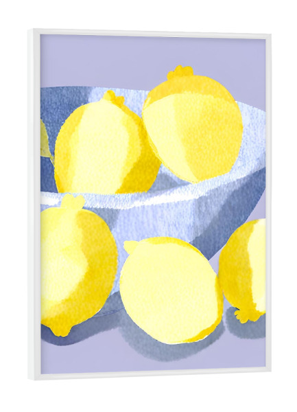 Poster mit weißem Rahmen "Zitronen in lila Schüssel" artboxONE - Essen & Trinken / Obst & Gemüse