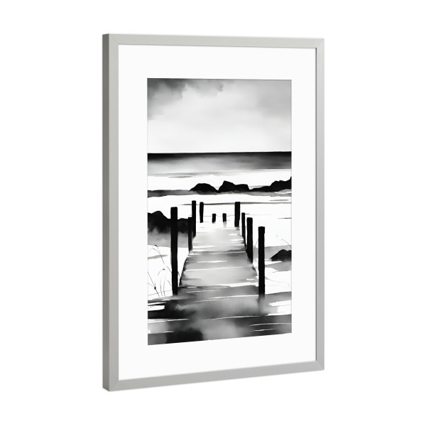 Poster mit Rahmen Silber "Steg zum Meer, Aquarell" artboxONE - Abstrakt,Schwarzweiß,Reise / Strand und Meer