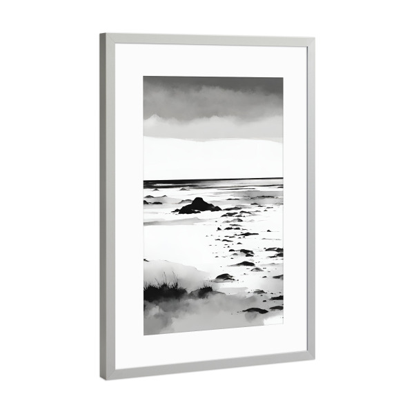 Poster mit Rahmen Silber "Bis zum Horizont" artboxONE - Abstrakt,Schwarzweiß,Reise / Strand und Meer
