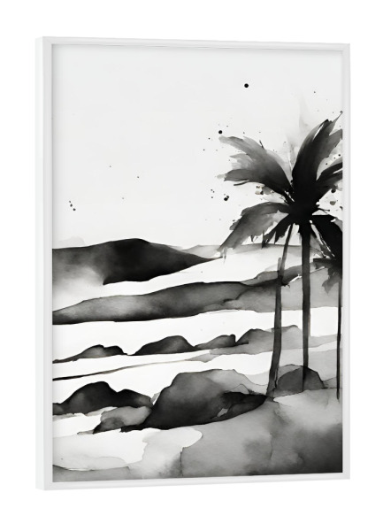 Poster mit weißem Rahmen "Palmen am Strand, Aquarell" artboxONE - Schwarzweiß,Reise / Strand und Meer