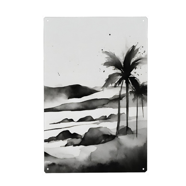 Metall Poster "Palmen am Strand, Aquarell" artboxONE - Schwarzweiß,Reise / Strand und Meer