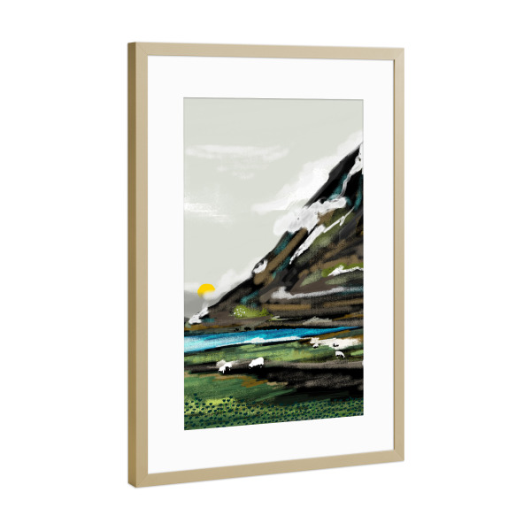 Poster mit Rahmen Gold "Grasen" artboxONE - Natur