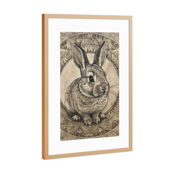 Poster mit Rahmen Kupfer "Mandala - Kaninchen Schwarzweiß" artboxONE - Natur,Tiere,Abstrakt