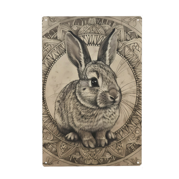 Holzbild "Mandala - Kaninchen Schwarzweiß" artboxONE - Natur,Tiere,Abstrakt