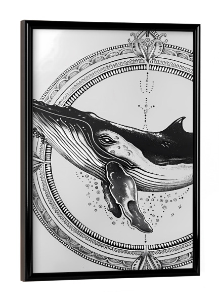 Poster mit schwarzem Rahmen "Mandala - Wal Schwarzweiß" artboxONE - Natur,Tiere,Abstrakt