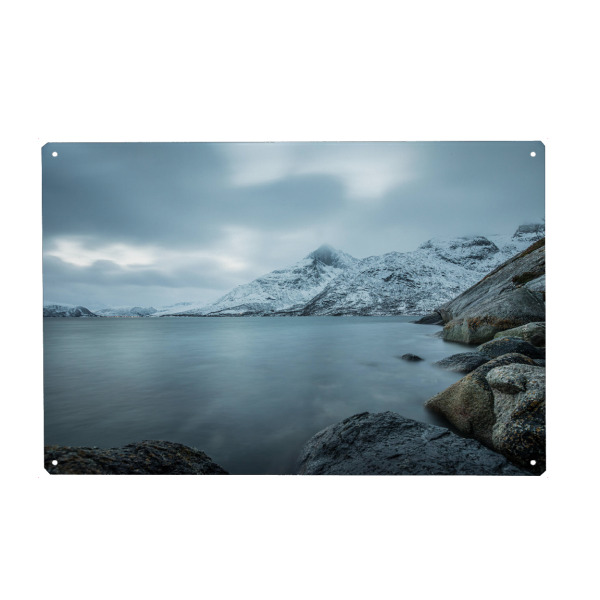 Holzbild "Nordnorwegen" artboxONE - Natur,Reise - Norwegen,Norwegische küste,Fjord,Berge,Skandinavien,Langzeitbelichtung,Felsen,Felsküste