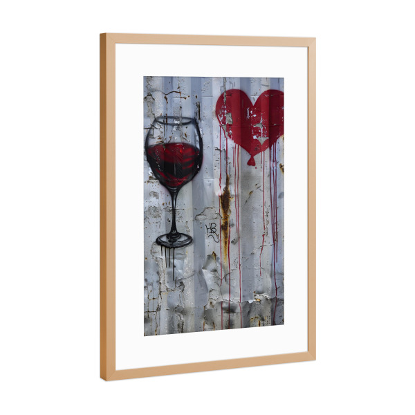 Poster mit Rahmen Kupfer "Weinliebe Grafitti" artboxONE - Streetart - Wein,Liebe,Grafitti,Streetart,Urban,Modern,Alkohol,Küche,Wohnzimmer