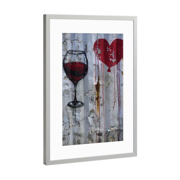 Poster mit Rahmen Silber "Weinliebe Grafitti" artboxONE - Streetart - Wein,Liebe,Grafitti,Streetart,Urban,Modern,Alkohol,Küche,Wohnzimmer