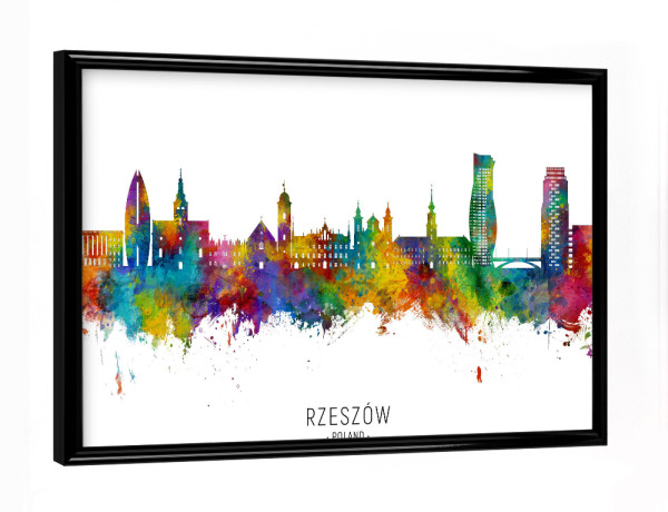 Poster mit schwarzem Rahmen "Rzeszów Polen Skyline txt" artboxONE - Städte - Rzeszów,Polen,Rzeszow,Skyline,Stadtbild,Stadtbild,Aquarell,Malerei