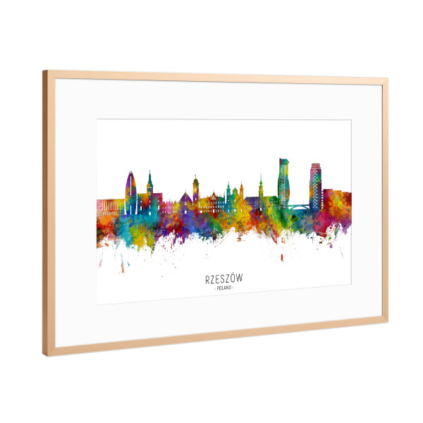 Poster mit Rahmen Kupfer "Rzeszów Polen Skyline txt" artboxONE - Städte - Rzeszów,Polen,Rzeszow,Skyline,Stadtbild,Stadtbild,Aquarell,Malerei