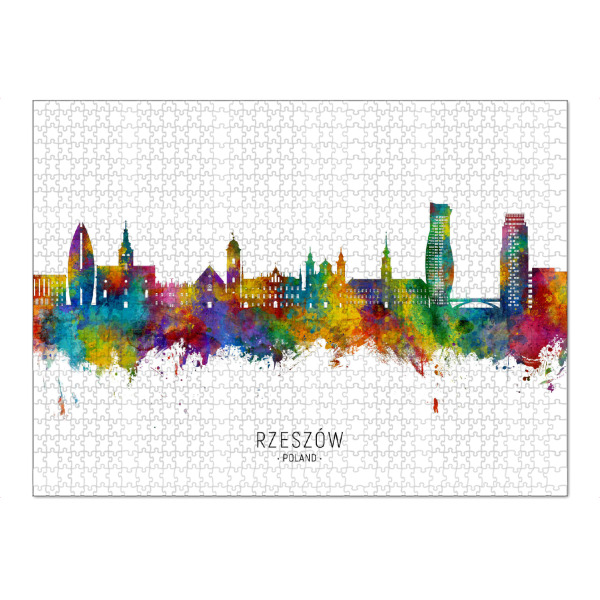 Puzzle Ravensburger "Rzeszów Polen Skyline txt" artboxONE - Städte - Rzeszów,Polen,Rzeszow,Skyline,Stadtbild,Stadtbild,Aquarell,Malerei