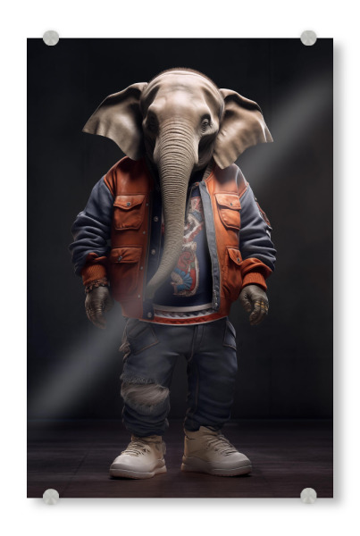 Acrylglasbild "Cooler Elefant" artboxONE - Tiere,Lustig - Elefant,Tier,Collage,Bunt,Style,Fashion,Mode,Cool,Ki