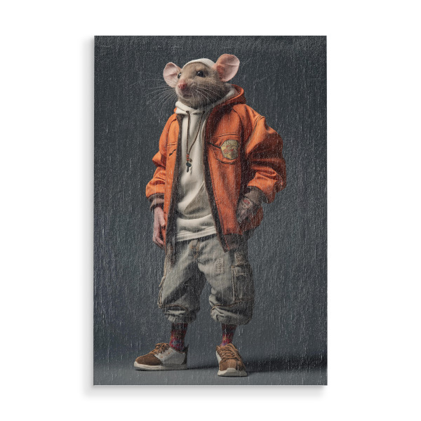 Holzbild "Coole Ratte" artboxONE - Tiere,Lustig - Cool,Ratte,Tier,Style,Fashion,Mode,Bunt,Collage,Ki