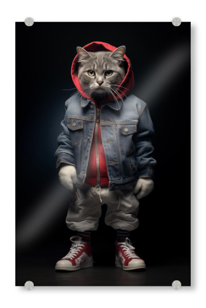 Acrylglasbild "Coole Katze" artboxONE - Tiere,Lustig - Cool,Tier,Style,Fashion,Mode,Bunt,Collage,Katze,Ki