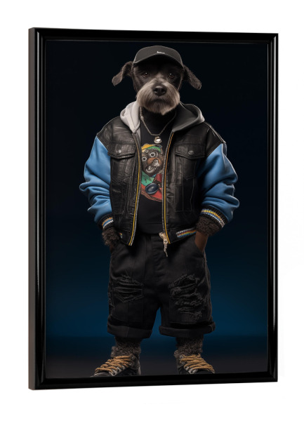 Poster mit schwarzem Rahmen "Cooler Hund" artboxONE - Tiere,Lustig - Cool,Hund,Style,Fashion,Mode,Lustig,Collage,Hiphop