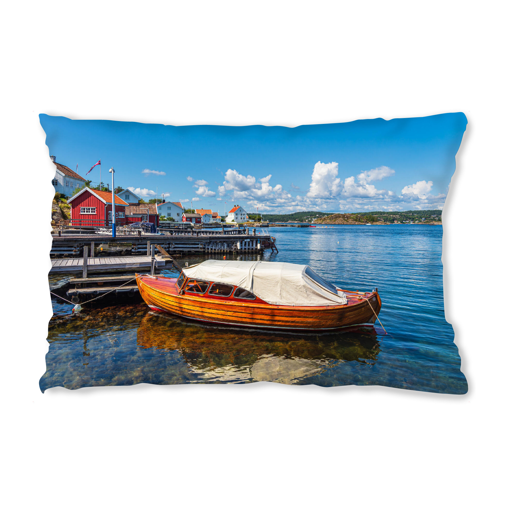 Design-Kissen "Hafen mit Boot in Norwegen" artboxONE - Natur,Reise,Reise / Strand und Meer,Reise / Länder